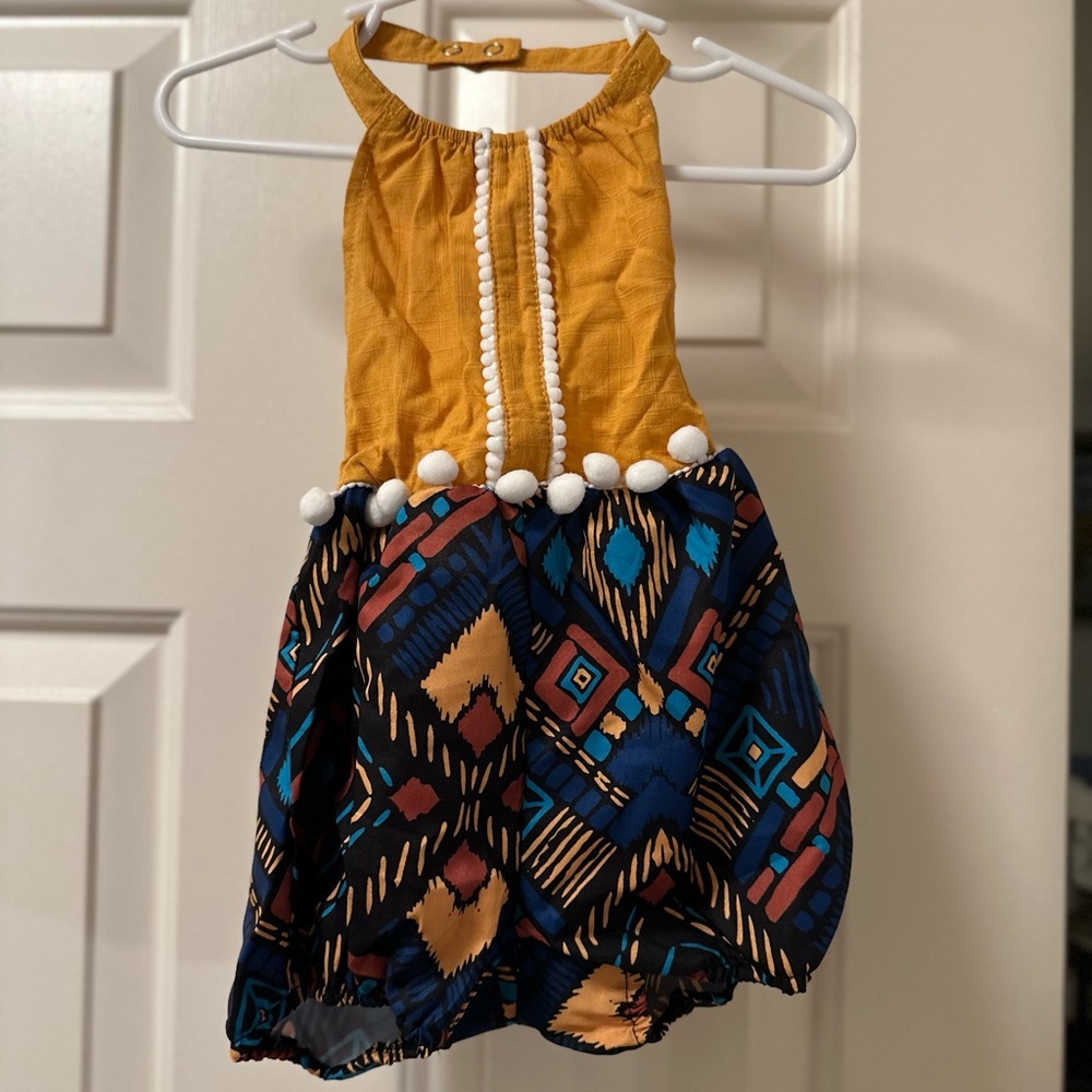 NWT Mustard and Navy Geometric Kids One Piece Halter Romper
